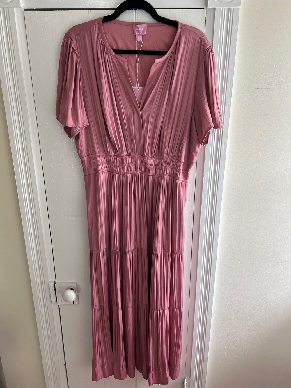 Muse Rose-Pink Pleated Maxi Dress